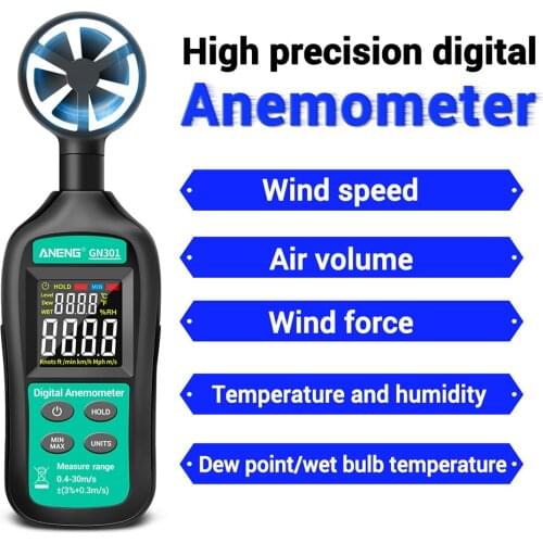 ANENG Wide Application Handheld Digital Anemometer High Precision Wind Speed/Temperature Meter Meteorograph with LCD Backlight