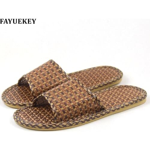 FAYUEKEY 2018 New Fashion Summer Cool Thick House Bamboo Leisure Slippers Home Indoor Floor Non-slip Linen Cane Slides Slippers