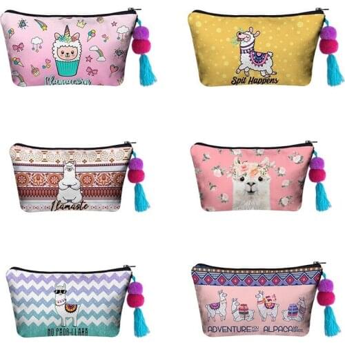 Travel Women Cosmetics Storage Bag Organizers Zipper Cartoon Alpaca Washing Handbags Waterproof Lipstick Makeup Brush Pencil Bag