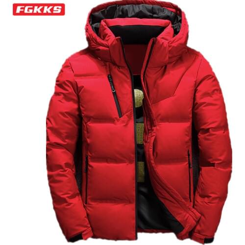 FGKKS Quality Brand Men Down Jacket Slim Thick Warm Solid Color Hooded Coats Fashion Casual Down Jackets Male