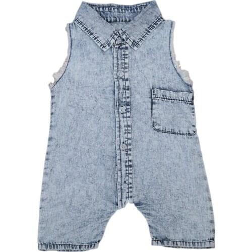 Denim Newborn Baby Turn Down Collar Romper Infant Boy Girl Sleeveless Jumpsuit Clothes Outfit