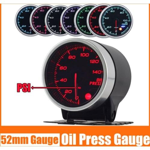 52MM Oil Press Gauge 0-140PSI 7 Color Backlight With Sensor Smoke Lens Oil Pressure Meter Stepper Motor 12V Racing