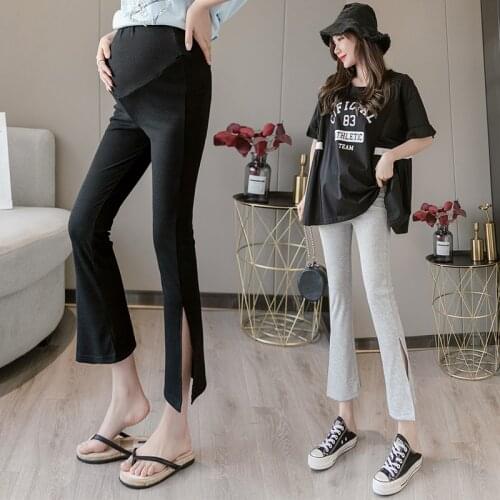 Maternity pants Summer Solid Elegant Pregnancy Womens Flared Wide Legs Pants Split Pants 2021