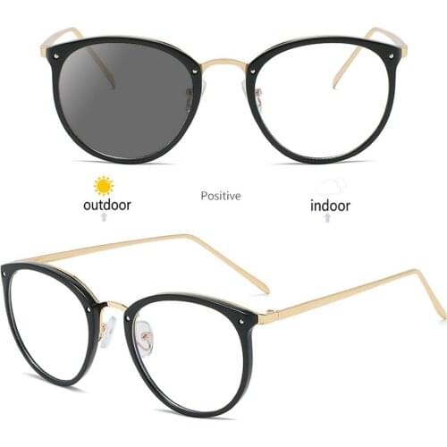 Men Women Reading Glasses Ultra Light Metal Round Myopia Glasses Outdoor Photochromic Nearsighted Eyeglasses -1 -1.5 NX