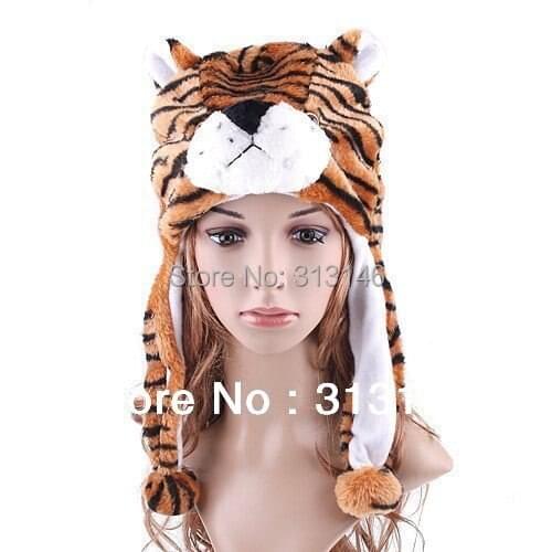 New Plush Animal Tiger Cartoon Earmuff Fuzzy Beanie Hat Winter Adult Women Mens Children Kids Costume Warm Fluffy Cosplay Cap