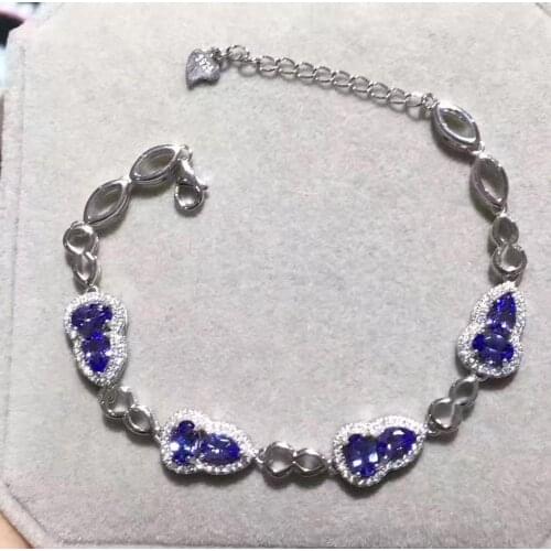 New Arrival Natural Real Tanzanite Bracelet Free shipping 925 sterling silver Fine jewelry Natural and Real Tanzanite Bracelet