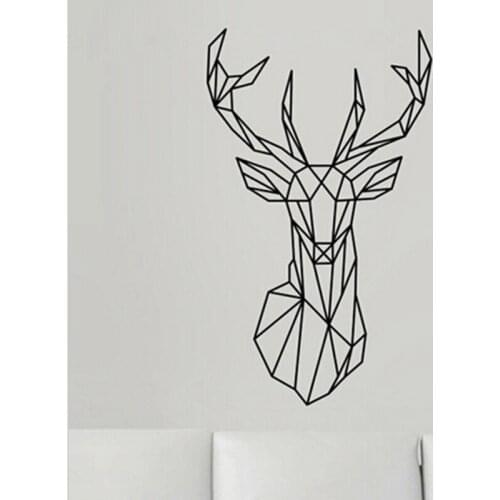 New Design Geometric Deer Head Art Wall Sticker Animals Removable Vinyl Adhesive DIY Stickers Wall Decor