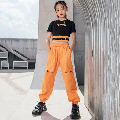 Summer Girls Jazz Hip Hop Dance Clothes Bare Navel Short Sleeves Kids Street Dance Costume Overalls Hiphop Suit Rave Wear BL6463