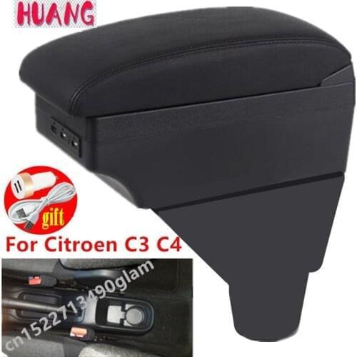 For Citroen C3 C4 Armrest Box Center console central Store content box cup holder accessories parts USB Charging