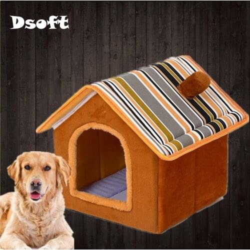 Foldable Dog House Pet Bed Fashion Striped Cover Mat Dog House For Small Medium Dogs Canvas Pet Nest Kennel Pet Supplies