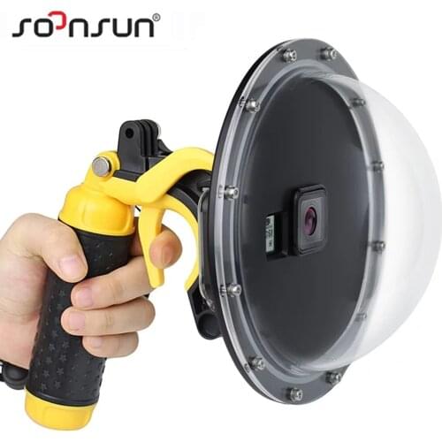 SOONSUN 6" Waterproof Dome Port Dive Lens Cover Case w/ Pistol Trigger Grip for GoPro Hero 5 6 7 8 Black for Hero7 White/Silver
