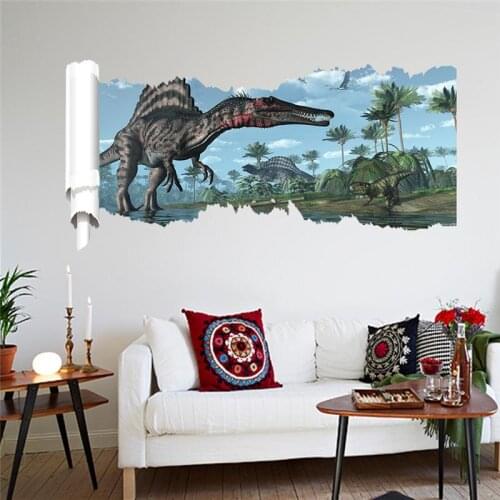 Stegosaurus 3d Dinosaur Broken Hole Wall Stickers For Store Office Home Decoration Diy Kids Room Animal Wall Mural Art Pvc Decal