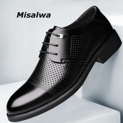 Flat/ 5cm Spring /Summer Leather Men Dress Shoes Career Suit Men Office Shoes misalwa Gentleman Derby Business Men Shoe Hollow