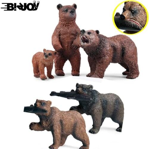 Solid Simulation Wild Animal Brown Bear Model Solid Environmentally Friendly Plastic Decoration Brown Bear Children Toy Set Gift