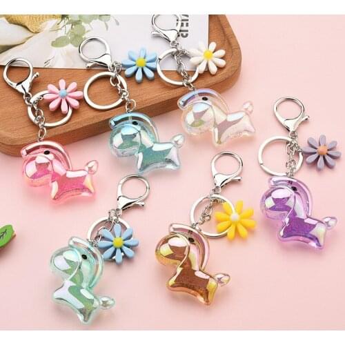 Creative Acrylic Trojan Horse Keychain Cartoon Cute Flower Keyring for Women Men Kids Bag Key Chains Jewelry
