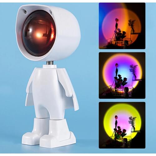 USB Robot Rainbow Sunset Projector Atmosphere Led Night Light Room Study Bedside Background Wall Home Decoration Mini Table Lamp