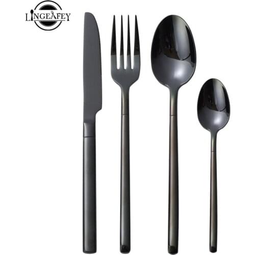Black Steel Cutlery Set Tableware Gold Forks Knives Spoon Service Restaurant Stainless Steel Kitchen Cutlery Travel Dropshipping