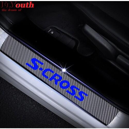 For Suzuki S-CROSS 4D Carbon Fiber Vinyl Sticker Car Door Sill Welcome Pedal Stickers Car Accessories 4Pcs