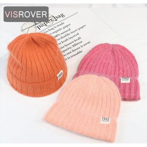 VISROVER 10 colors solid real rabbit fur beanies winter hat for woman acrylic hat woman Autumn Warm skullies gift Wholesales