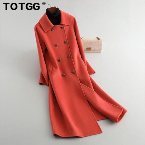 High-end 00% wool popular double-sided woolen cashmere coat womens mid-length slim woolen coat