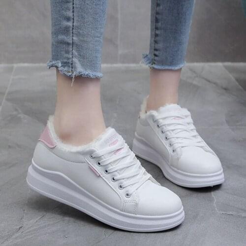 Warm PU White Lace-up Flats Women New Winter Shoes Women Fashion Color Print Women Shoes Platform Sneakers Women