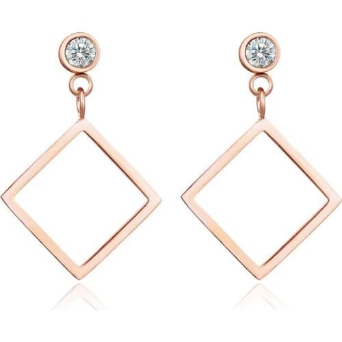 Classic Cubic Zirconia Square Stud Wedding Earrings For Women Titanium Steel Female Earrings Jewelry Brincos JE17047
