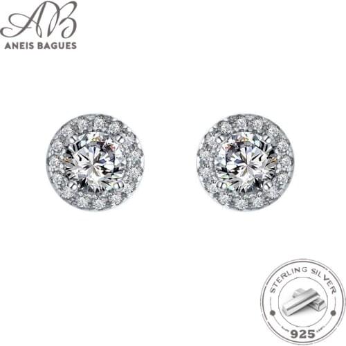 Aneis Bagues 100% 925 Sterling Silver Round High Carbon Diamond Stud Earrings For Women Sparkling Wedding Party Fine Jewelry