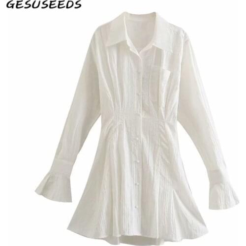 Summer dress 2021 elegant women dresses spring long sleeve dress white shirt dress solid korean turn down collar dresses cotton