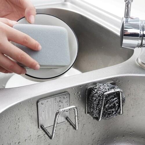 1/5Pcs Sponges Holder 304 Stainless Steel Drain Drying Rack Self Adhesive Sink Shelf Kitchen Storage Organizer