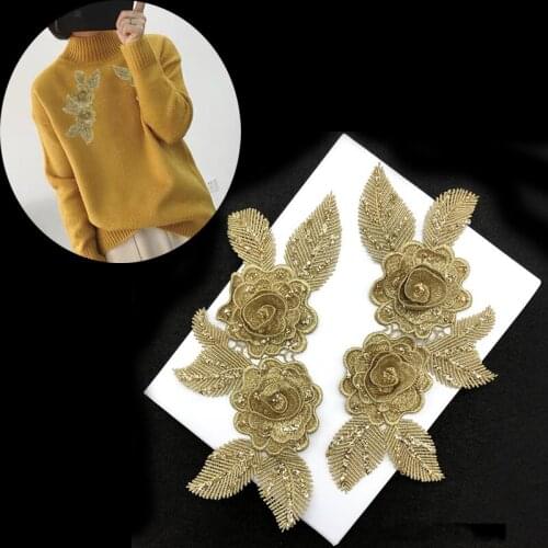 10 pairs parches ropa 3D Flower Glitter Embroidered Patch Sewing Sequined Patches For Clothing Jeans Jacket Patchwork Appliques