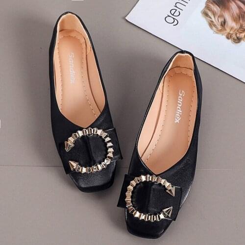 2021 Womens Shoes Fashion Comfortable Trend Casual Daily Solid Color PU Pointed Toe Golden Ring Shallow Mouth Flat Shoes