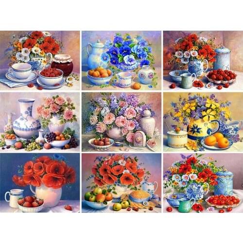 5D DIY Diamond Painting Fruit Flowers Kits Full Drill Square Embroidery Mosaic Art Picture of Rhinestones Home Decoration Gift