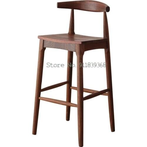 Black Walnut Bar Chair Family Modern Simple Solid Wood Bar Stool Nordic Log Back Corner High Chair