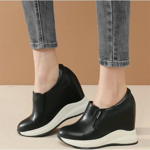 Casual Shoes Women Lace Up Genuine Leather Wedges High Heel Ankle Boots Female Round Toe Fashion Sneakers Platform Oxfords Shoes
