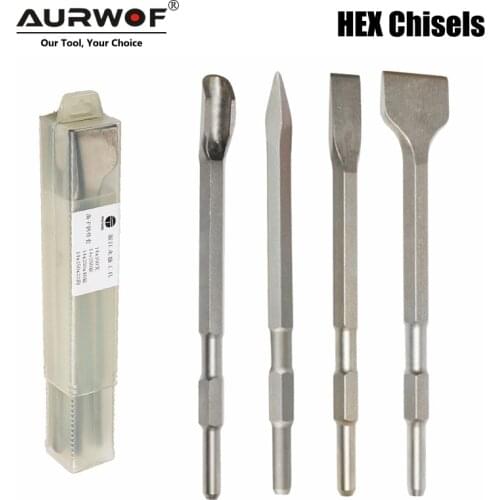 4pcs 17mm HEX Shank 280mm Chisels Set Point Groove Gouge Flat Chisel Electric Hammer Drill Break Concrete Brick Wall Drilling