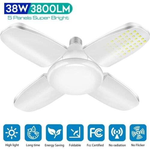 Garage Lighting Led Bulb E27 38W Led Lamp Ceiling Fan Lampada Led Light Foldable Fan Blade Angle Adjustable For Home Garage Lamp