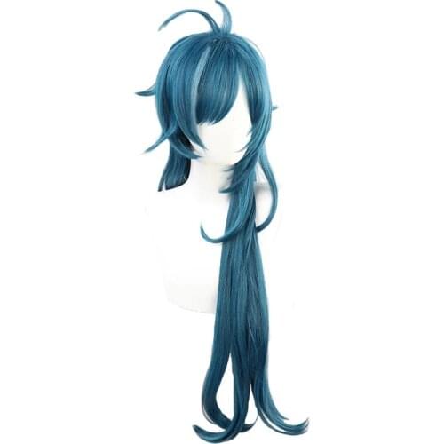 Genshin Impact Kaeya Cosplay Men 80cm Long Ink-Blue Wig Cosplay Anime Cosplay Wigs Heat Resistant Synthetic Wigs Halloween