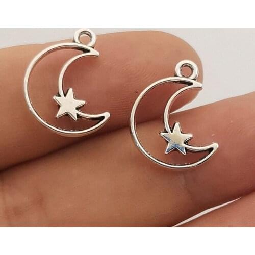 JINDINSP 20pcs 18x14mm Antique Silver Color Hollow Moon Stars Charms Pendant For Jewelry Making DIY Jewelry Findings