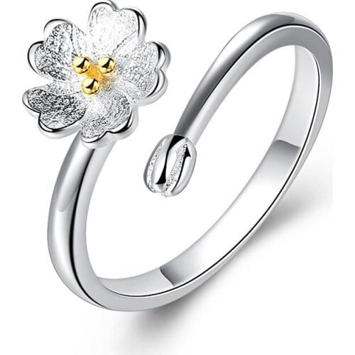 100% 925 Sterling Silver Shiny Zircon Flower Design Adjustable Size Rings for Women Wholesale Jewelry Gift Drop Shipping
