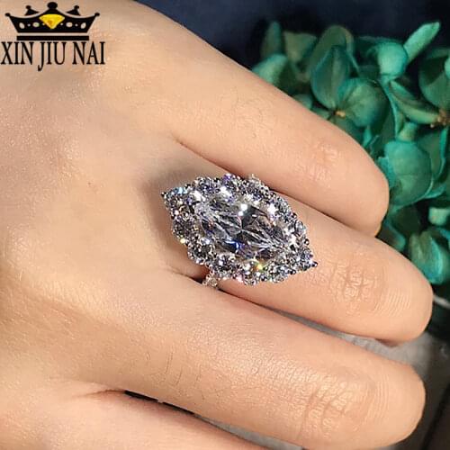 2020 New multi-layer color separation luxury 18k moissanite high-quality zircon group inlaid drop-shaped ladies ring