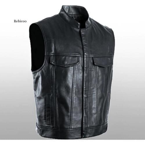 Mens Vest Leather Jacket Vest Sleeveless Casual Pu Streetwear Punk Hip Hop Black Cool Retro Style Motorcycle Jacket