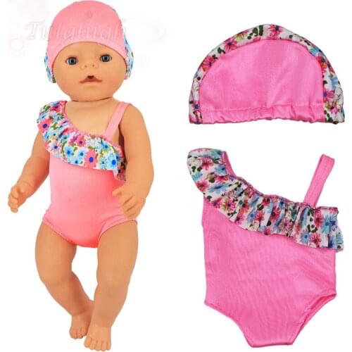 Summer set For 18" Girl Doll Bikini + Cap summer Swimming Suit With Hat also fit for 43cm Baby dolls clothes