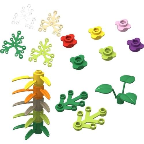 Small particle building block parts plant broadleaf clover flowers and trees 6 holes leaves compatible with 6255 2423 DIY toys