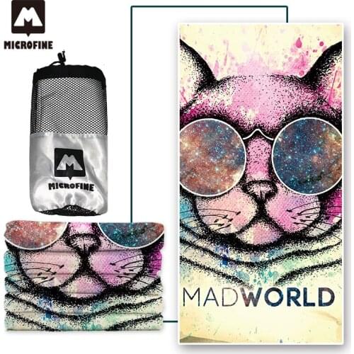 Microfine Beach Towel Microfiber Cat Head Sport Towel Adults Swimming Pool Plus Size Yoga Mat Big Anime Graffiti Beach Towel