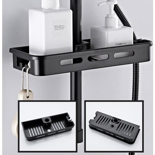 Multifunction Shower Tray Storage Rack Organizer Removable Lifting Rod No Drilling Bathroom Shelves Basket Shower Head Holder