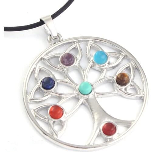 Trendy-beads Silver Plated 7 Stone Beads Tree of Life Reiki Healing Chakra Pendant Fashion Jewelry