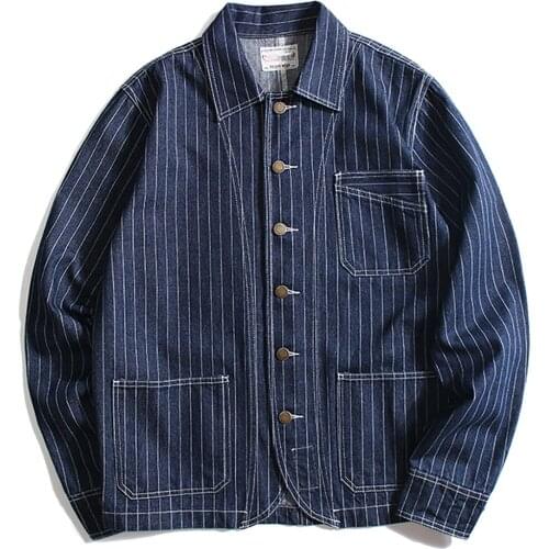 Japanese Vintage Stripe Jeans Jacket and Coat For Big and Tall Man Plus Size Automotive Denim Coats Spring Autumn Streetwear