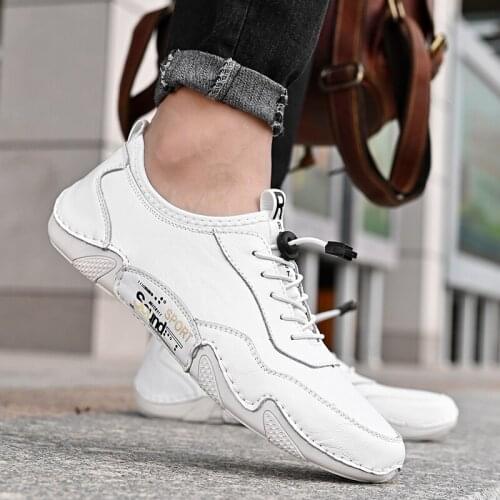 Mens summer genuine leather casual shoes fashion mens British style designer shoes elastic band outdoor loafers fashion shoes