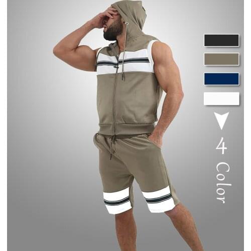 Summer Men Short Sets 2021 Fashion Joggers Set Mens Sleeveless Hooded Sweatshirts+Shorts Sportswear Gym Fitness Sweat Suits