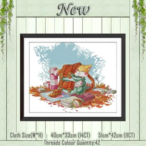 Walking with cat cartoon animal painting counted printed on the canvas DMC 11CT 14CT kits Cross Stitch embroidery needlework Set